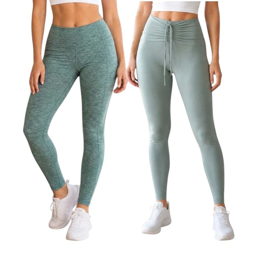 Lot 2 Victroia's Secret Green Adjustable Waist Ruched Leggings, M/US8